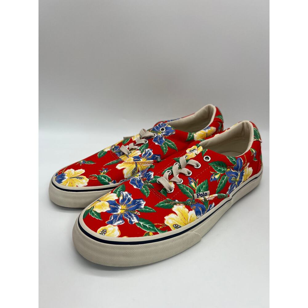 Polo Ralph Lauren Men's Thorton Canvas Shoes Floral Red Size 10D NEW - Picture 6 of 16